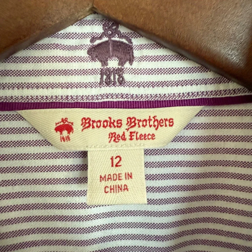 Brooks Brothers (Red Fleece) Stripe Button Down Oxford Shirt Purple White 12 EUC